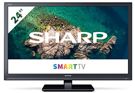 SHARP 1T-C24BC0KR1FB 24 Inch Smart TV, HD Ready LCD Display with DTS Studio Sound, Dolby Digital Audio Decoder, 2 x HDMI, 2 x USB, Freeview Play and Wireless Streaming - Black