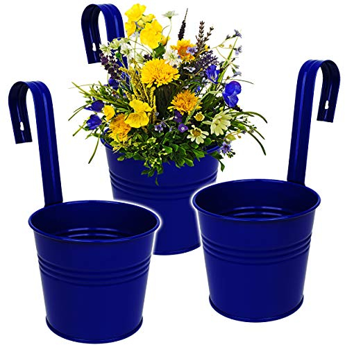 alles-meine.de GmbH Hänge - Blumentopf/Hängetopf/Pflanzschale - Metall - Ø 17 cm - royal blau RUND - Hängend/mit Haken & Halterung - Aufhängen - groß - mit Henkel - Eimer ..