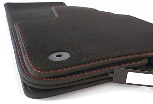 kh Teile Fußmatten passend für A4 S4 B5 8D Premium Qualität Autoteppiche, schwarz, 4-teilig, Velours Ziernaht rot
