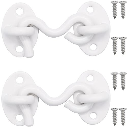 2Pcs 2 inch Barn Door Lock, Cabin Hook Eye Latch Gate Door Swivel Window Door Hook with Mounting Screws (White)