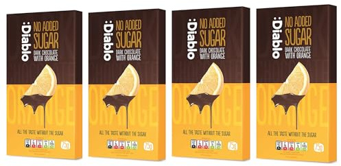 Diablo No Added Sugar Dark Chocolate with Orange – No Added Sugar Chocolate Bar, Sweetened with Stevia, Gluten Free, Ideal for Any Occasion, Birthdays, Valentines, or Gift Hampers, 75g (Pack of 4)