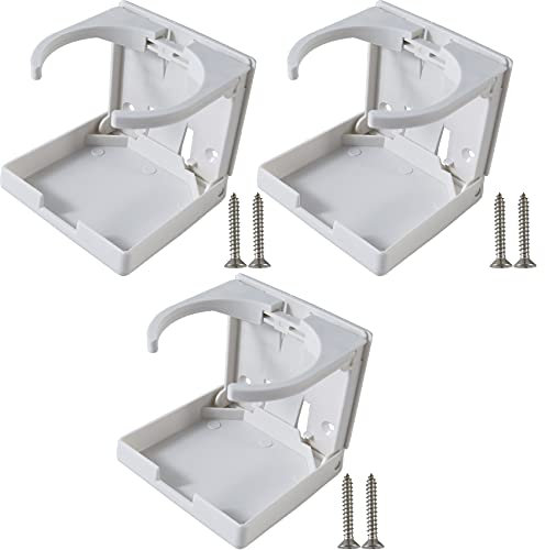 ROYHOO Lot de 3 porte-gobelets pliables réglables avec vis/porte-gobelet réglable pour marine/bateau/caravane/voiture (blanc)