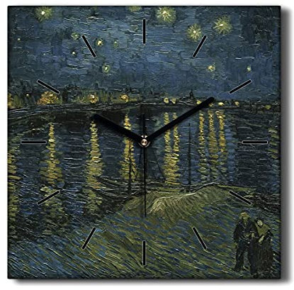 Coloray Uhr auf Leinwand 30x30cm Segeltuch Dekoration Wand Uhr Ohne tickendes Geräusch Wohnzimmer - Van Gogh Sternennacht