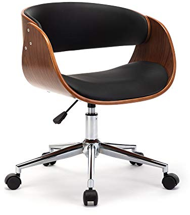Mingone Bürostuhl Holz Computerstuhl 360° Drehstuhl Leder Schreibtischstühle Höhenverstellbar mit Armlehne Home Office mit Rückenlehne Leinen bis 150kg ,Schwarz