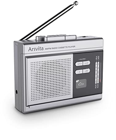 Arsvita Portable Cassette Player and Recorder, Cassette to MP3 Digital Converter, AM/FM Radio Tape Walkman, Support 4-32G Micro SD Card, Build-in Speaker and Microphone, Silver