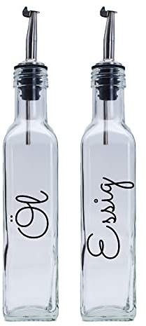 FLASCHE Essig Öl Spender Set Flaschen 250 ml 2 Stück mit Edelstahl-Ausgießer + Deckel (250 ml)