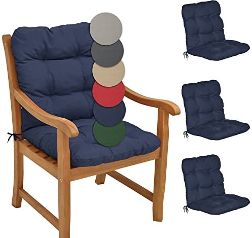 Beautissu 4er Set Niedriglehner Auflagen Set Flair NL Stuhlauflage 100x50x8cm Sitzkissen Niederlehner Gartenstühle Sitzauflagen Stuhlkissen Dunkelblau