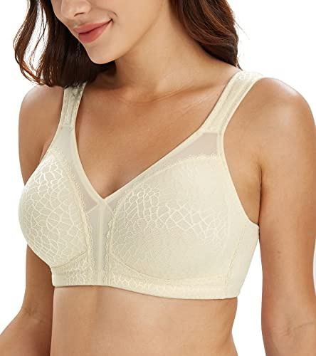 Lemorosy Full Coverage Non Padded Wireless Minimizer Bra Women's Plus Size Underwear Comfort and Double Support for Large Bust(Beige,42F)