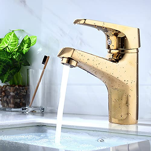 Waschtischarmatur Gold Einhebelmischer Wasserhahn Bad Waschbecken Hochdruckarmatur Waschtisch Armatur für Badezimmer Retro Mischbatterie Waschtischmischer Gold