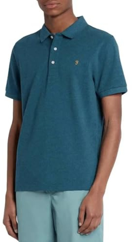 Farah Mens 'Blanes' Pique Polo T-Shirt - Short Sleeved (Petrol Blue Marl) M