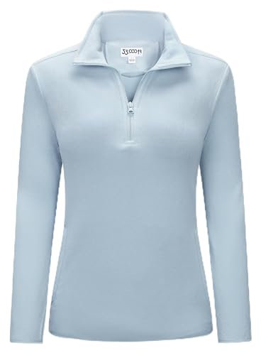 33,000ft Maglione da donna in pile con chiusura a mezza zip in pile, invernale, caldo, in micropile, traspirante, per viaggi, escursioni, sci, Azzurro, 50