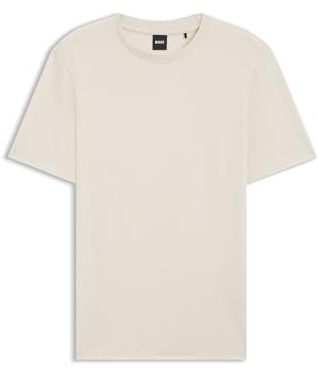 BOSS Herren Tiburt 240 T-Shirt aus Baumwoll-Mix mit kreisförmiger Jacquard-Struktur Weiß L