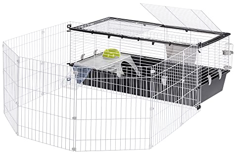 Ferplast Kaninchenkäfig PARKHOME 120, Meerschweinchenkäfig, Kleintiere, mit Kaninchenstall, Kaninchenhaus und Trinknapf, 118 x 164 x H 56 cm, aus Kunststoff mit Aufklappbarem Dach