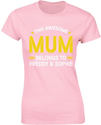 Personalised Mothers Day 2025 Ladies T-Shirt This Awesome Mum Belongs to Womens Top Tee Gift Printed Design Light Pink - Small