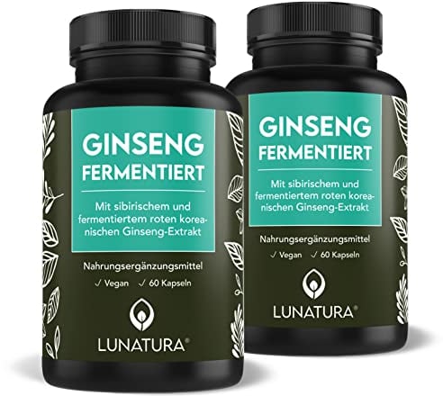 Lunatura - 2er Set - Ginseng Kapseln - fermentierter sibirischer und koreanischer Ginseng - vegan - 120 Kapseln