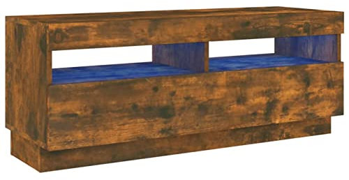 Homgoday Mobile TV con luci a LED, Mobili da salotto per interni Centro intrattenimento, Camera da letto Supporto TV, Mobile Hifi Armadio in rovere affumicato 100x35x40 cm