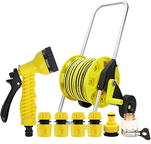 Gartenschlauchwagen Mit Rädern Und Schlauch, Gartenschlauchwagen Mit Schnellanschlüssen Und Verstellbarer Düse (Mit 20 M Schlauch)