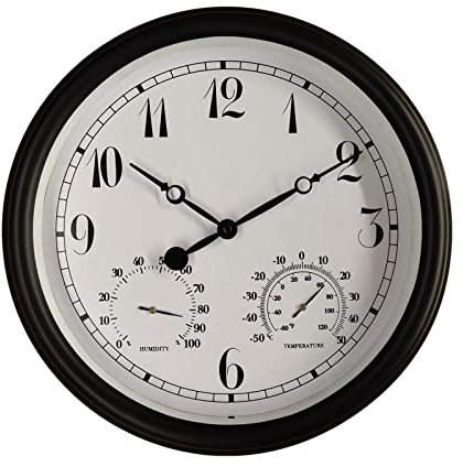MagiDeal Outdoor Wanduhr, Wasserdicht, Thermometer, Hygrometer, Veranda, 38 cm,