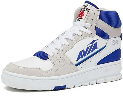 Avia 821 High-Top-Sneaker für Herren, für drinnen oder draußen, Basketballschuhe für Herren, Weiß/Silbergrau/Marineblau, Größe 40, Weiß/Silbergrau/Marineblau, 10.5 Women/9 Men