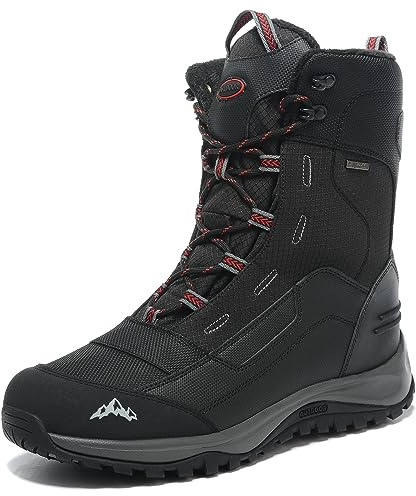 ROOKMARK Men's Winter Snow Boots, Warm Mid Calf Waterproof Durable Boot,Non-Slip Thermal-Insulated Climbing Shoes for Hiking & Ice Fishing & Snow Trekking & Outdoor Work Black Grey, 8 UK