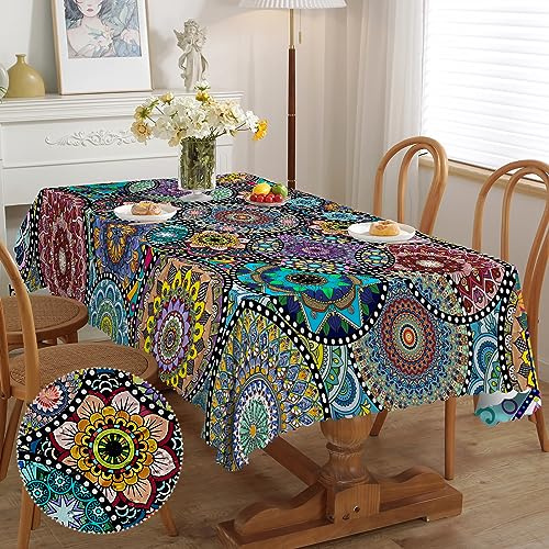 iEvery Tischdecke Boho Style Rechteckig Mandala Garten Tischdecken für Draußen Polyester Outdoor Abwaschbar Gartentischdecke Eckig Wetterfest für Küche Gartentisch Esstisch Couchtisch Party 150x220 cm