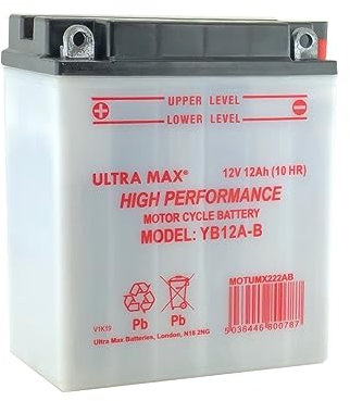 UltraMax YB12A-B, 12V 12AH 135 CCA Motorbike Motorcycle Battery