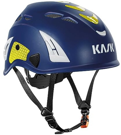 KASK Schutzhelm Superplasma HI VIZ - Arbeitsschutzhelm, Drehrad, Reflexstreifen, EN 397, Farbe:blau/gelb