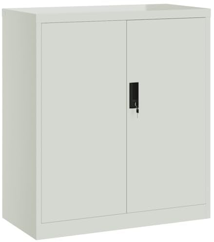 vidaXL Aktenschrank, Büroschrank mit Boden, Abschließbar Metallschrank Schrank mit Türen, Aufbewahrungsschrank Büromöbel, Hellgrau Stahl