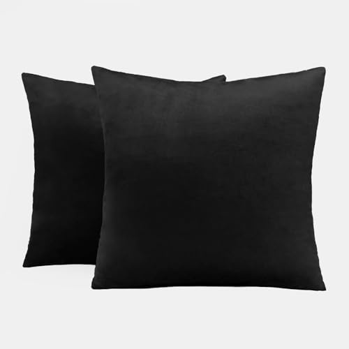 Sienna Schwarze Bezüge für Kissen aus mattem Samt, Sofasitzkissen, Stuhlkissen, Wohnzimmer, Liege, Kissenhülle, Einsätze, glatt, weich, bequem, Heimdekoration, schwarz, 2 Stück