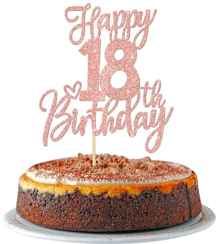 1 Stück Happy 18th Birthday Tortendeko Glitzer Prost auf 18 Jahre Geburtstag Kuchen Deko Sweet 18 Cake Topper für Happy 18th Birthday Theme Party Kuchen Dekoendeko Rosegold
