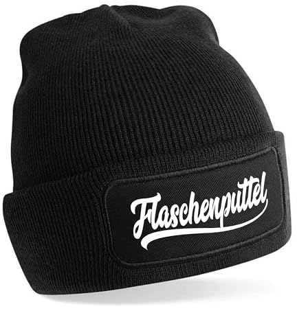 Herzbotschaft Beanie Strickmütze mit Spruch | Flaschenputtel | schwarz | Unisex SoftTouch angenehm weiche und warme Wintermütze | OneSize Einheitsgröße für Erwachsene