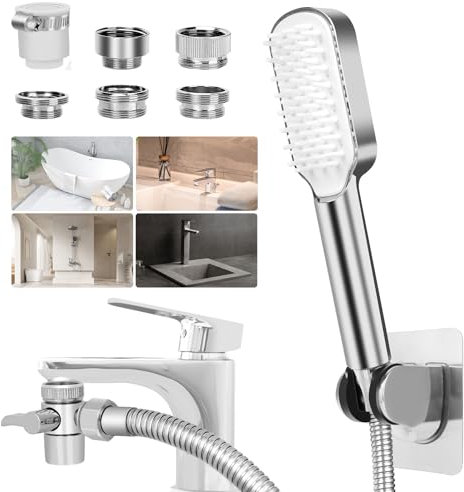 Dog Shower Attachment for Bathtub Faucet, Pet Shower Sprayer Attachment with 5 Adapters, 79 Hose for Hair Washing, Pet Dog Rinse & Baby Bath, Attaches to Tub Faucet, Utility Sink, Laundryroom, Garden
