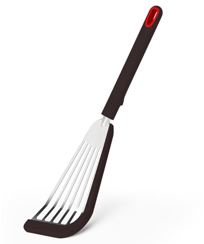 Silikon Spatel, Geschlitzter Pfannenwender Silikon Spatel für antihaftbeschichtetes Kochgeschirr, Küchen Utensilien für die Küche, ideal zum Braten von Fisch, eiern, Pfannkuchen (Schwarz)
