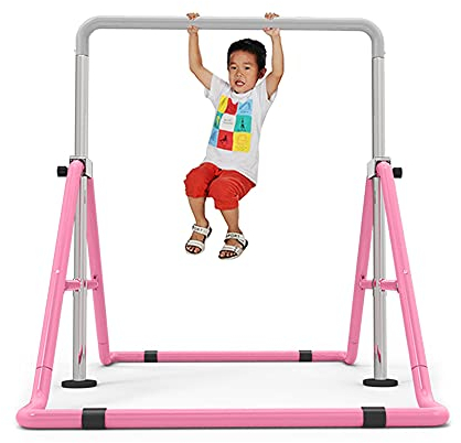 Vielrosse Gymnastik Turnreck, Höhenverstellbare Reckstange für Kinder, Horizontale Training Bar für den Innenbereich Turntrainingsgeräte für Zuhause und Fitnessstudio (Rosa)