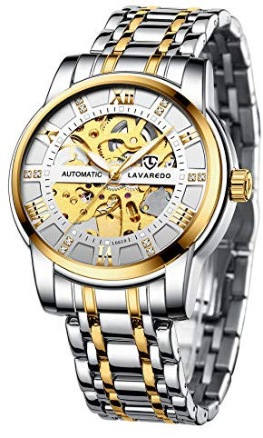 aswan watch Automatik Uhr Herren-Skelett Glasboden Römische Zahlen Diamant Zifferblatt-Mechanische Armbanduhren mit Edelstahlarmband