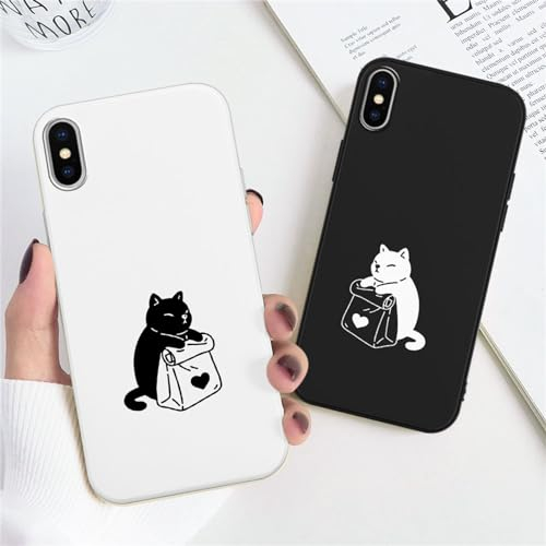 Xylota 2 Stück Handyhülle für iPhone X 5,8 Hülle, Niedlich Case mit Cartoon Muster Katze Design, Ultra Dünn Silikon Weich TPU Bumper Stoßfeste Kratzfest Schutzhülle Cover für iPhone X,Schwarz + Weiß