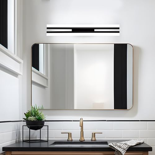TYhogar 40cm Badezimmer Spiegelleuchte 12W LED Wandleuchte innen Wohnzimmer Bild Wandlampen 6000K Mattschwarz IP44 Badlampe Wand für Bad Treppenhaus Flur