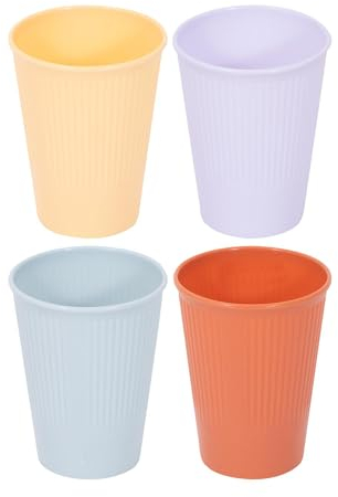 Pack of 12 Ribbed Drinks Tumblers Plastic Cups Summer Party Outdoor Picnic BBQ Yellow Lilac Terracotta Blue Strong Durable Drinking Glasses