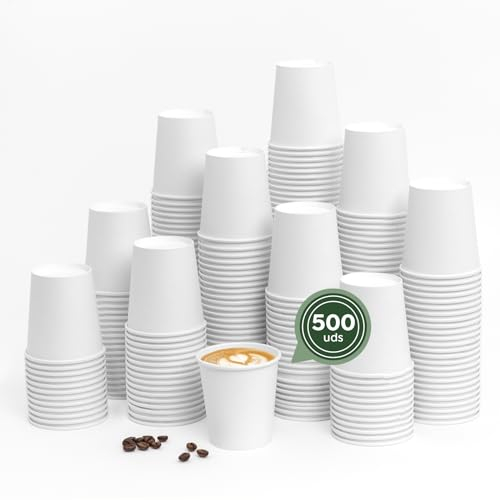 Horeca Collection MAXI PRODUCTS - 500 unidades Vasos Café Desechables - Vasos Cartón - Vasos Desechables Catering - Vasos Café para Llevar - Vasos Blancos 200 cc - APTO BEBIDAS CALIENTES Y FRÍAS