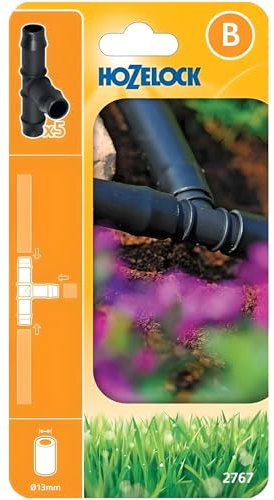 AMK® Hozelock T Piece 13mm Pack of 5 Split in 2 Or Combine to 1 Irrigation Water Garden Hose Gardening Plants Home Watering System