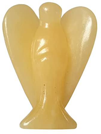 Manekieko Gelbe Jade Heilung Kristall Gebet Schutzengel Statue,38mm Schnitzen Tasche Palm Stein Figuren Dekoration