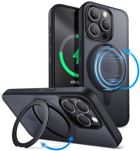 JETech 360 Degree Rotatable Ring Case for iPhone 15 Pro Max 6.7-Inch Compatible with MagSafe, Slim Shockproof Phone Cover with Stand & Ring Holder (Black Titanium)