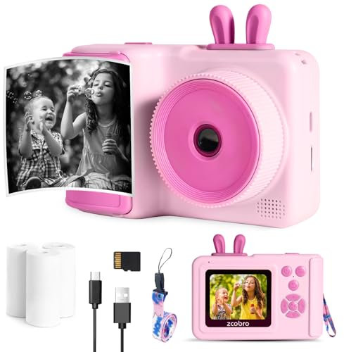 Appareil Photo Enfant Instantané Lapin, 2.4 1080P Appareil Photo Numérique pour Enfant, Eouet Enfant Et Cadeau Fille 3 4 5 6 7 8 9 10 11 12 Ans, Noël Anniversaire Jouets pour Enfants (Rose)