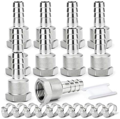 ERGAOBOY 10 Pcs Hose Barb Fittings, 14 MM Barb to 1/2 BSP Female BSP Fittings, 304 Stainless Steel Compression Fitting for Water, Industrial