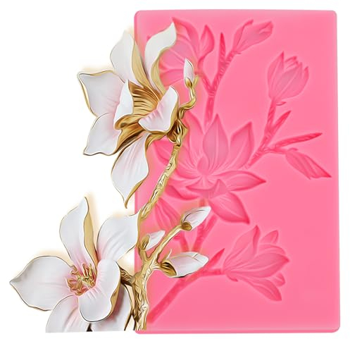 Hariendny 3D Silikonform Blumen, Magnolien Silikonform, Schokoriegel Form, Silikon Form für Geburtstage, Hochzeitstortendekoration, Cupcake-Topper, Süßigkeiten, Schokolade, Kekse
