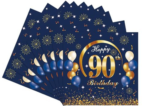 Servietten 90.Geburtstag Männer Frauen,20 Stück Navy Gold Geburtstagsservietten,Partyservietten,90.Geburtstag Deko Servietten,Papierservietten für Männer Frauen Er Sie 90.Geburtstags Tischdekoration