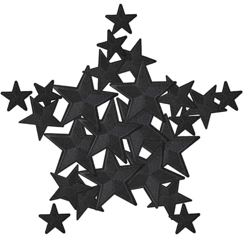 CXWLJL 24PCS Star Iron on Patches Star Embroidered Patches for DIY Crafts Backpacks Bags Hats Coats Clothes Decoration - Black