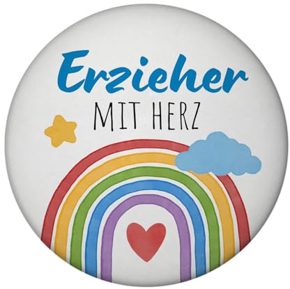 Regenbogen Magnet rund mit Spruch Erzieher mit Herz Kita und Kindergarten Abschiedsgeschenk für Erzieher Bunte Dankeschön für Kinder mit Herz