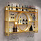Casier à vin en métal avec Porte Verre Porte-Bouteilles Mural, Bars Modernes Porte-vin étagères flottantes en Verre pour Cuisines Salle à Manger (Or, 140x15x80cm)