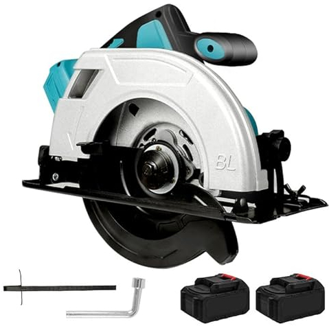 Akku Kreissäge für Makita 18V Batterie, Handkreissäge Brushless mit 2 Batterie 15000mah und Ladegerät, Sägeblattdurchmesser 165 mm, Schnitttiefe 65 mm, für Schneiden Holz (Mit 2 15000mah Akku)